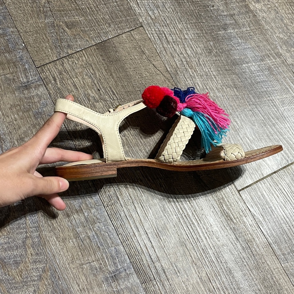 Kate Spade Braided Leather Pom Pom Fringe Tassel Gladiator Sandals - Picture 5 of 6